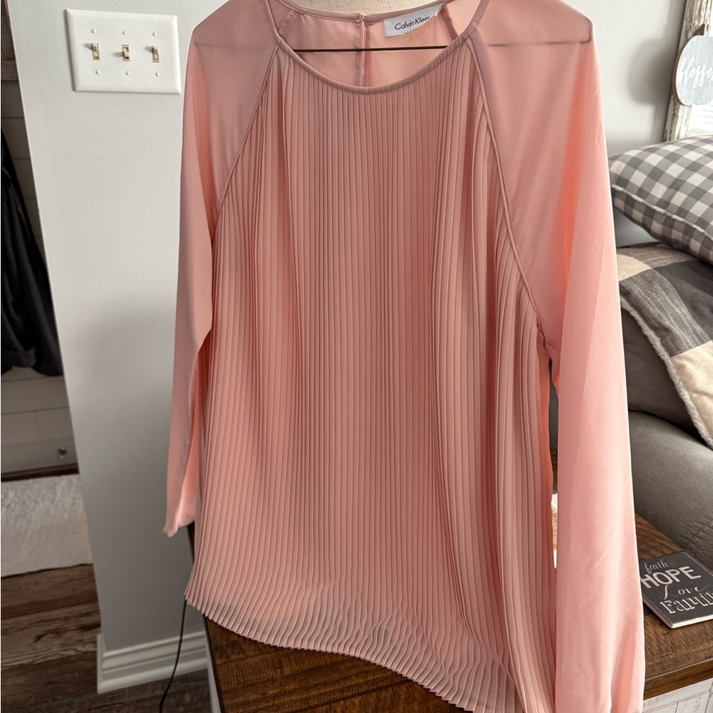 Calvin Klein Women's Blush Pleated Blouse - Picture 1 of 5